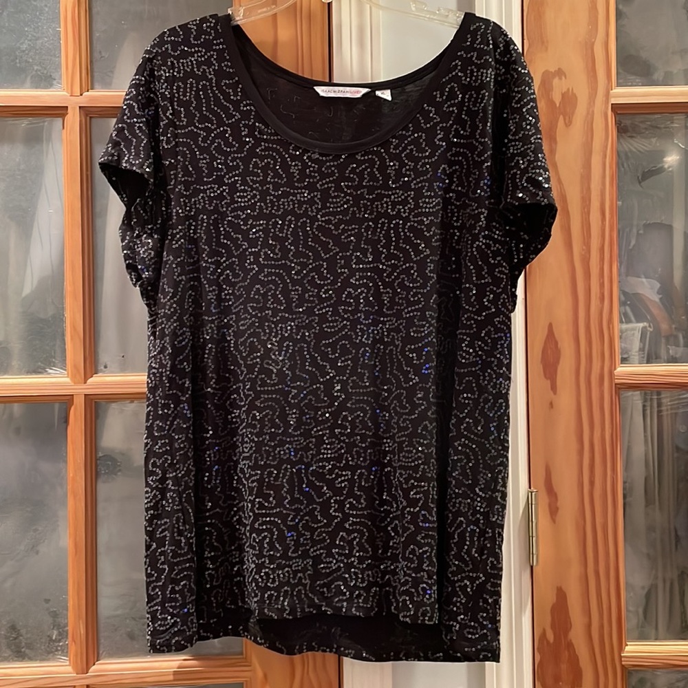 Woman’s Isaac Mizrahi Dressy Black Short Sleeve Blouse Size XL